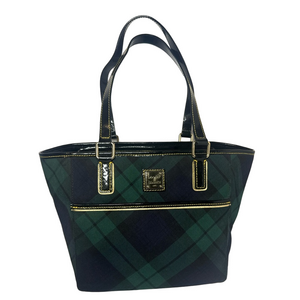 Dooney & Bourke Green & Navy Blue Plaid Tartan Tote